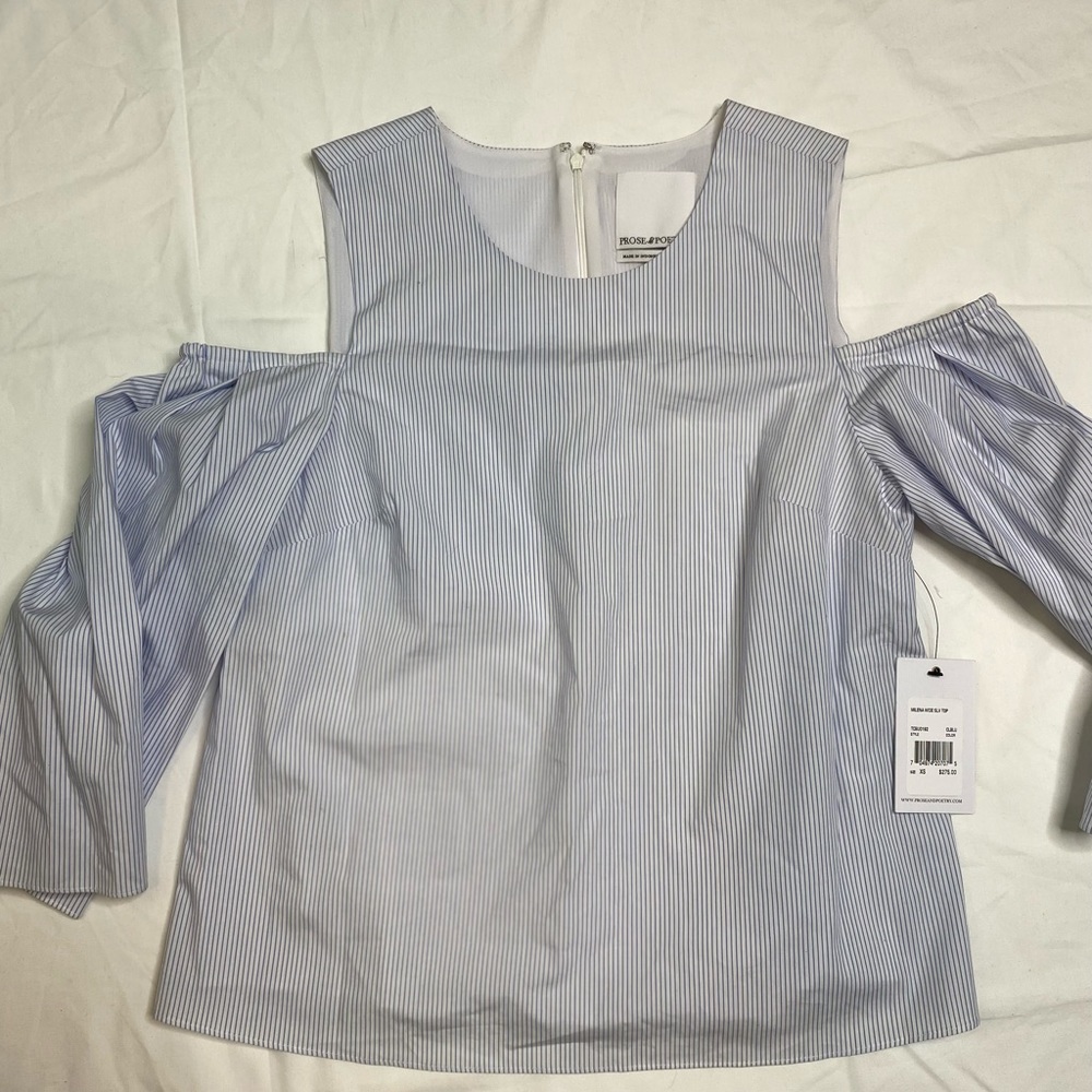 Prose & Poetry Blue & White Cold Shoulder 3/4 Wide Sleeve Top Size XS A040122